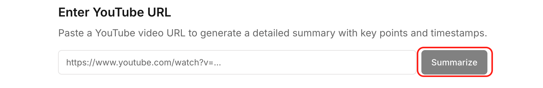 YouTube URL input interface